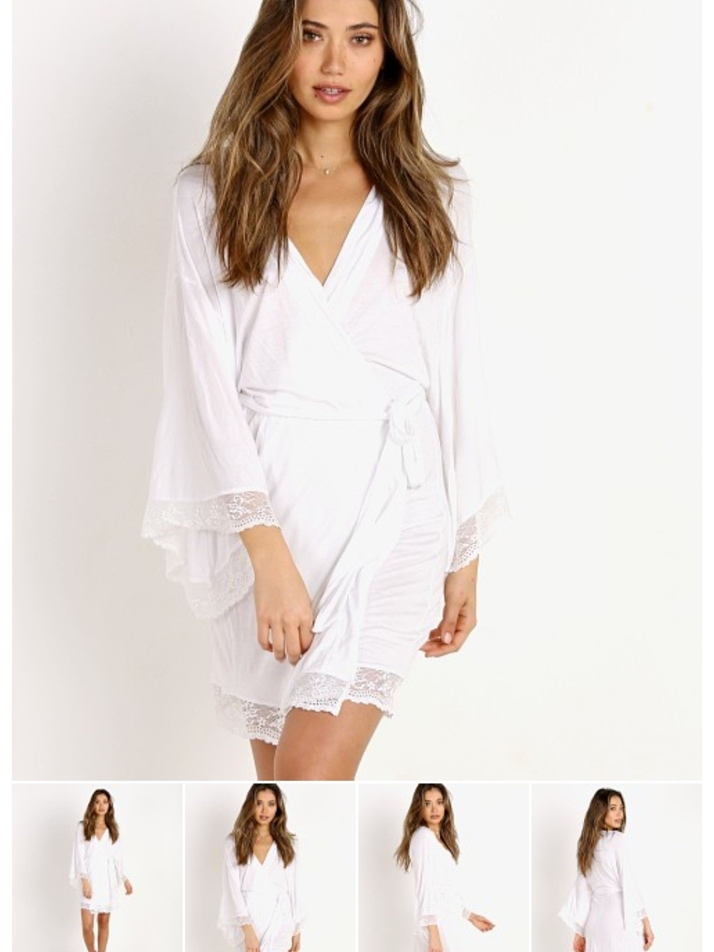 Eberjey 💎White Lace-Trim Wrap Robe